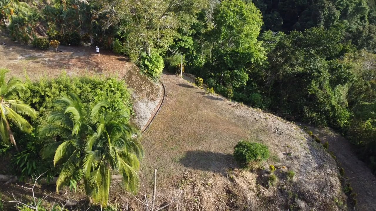 Drone view over the cleared terraces and jungle, Pavones